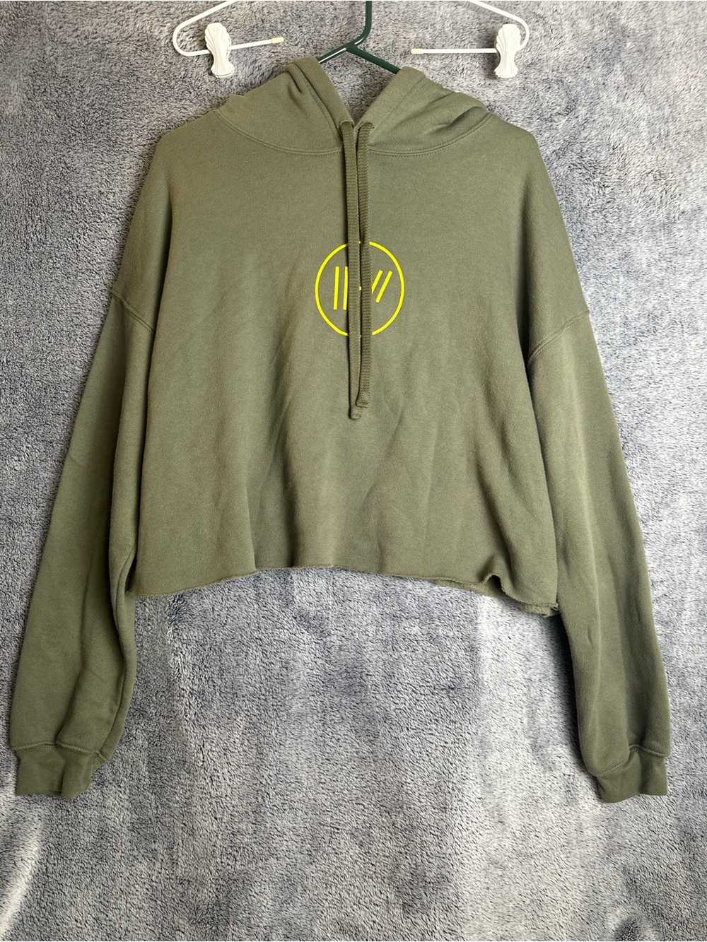 Twenty one pilots Olive Cropped Hoodie with Yellow logo brand new without tags